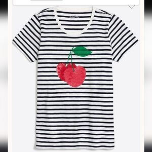 J. Crew Sequined Cherries Collector Tee Women Sz Xs.